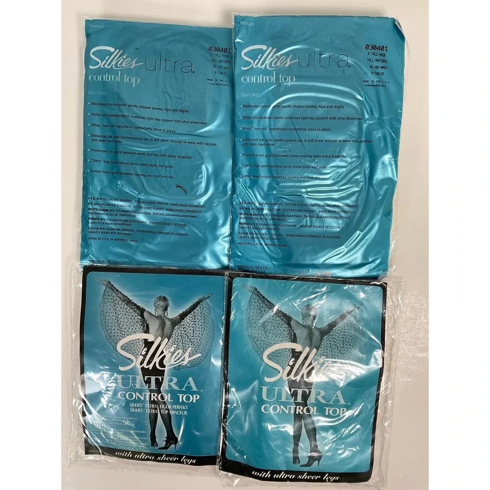 NIP Lot 4 Pairs Silkies Ultra Control Top Pantyhose - Nude - X-Tall (030401)‎